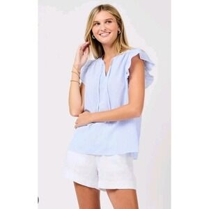 Mary Square Lydia Top Women's Size Large Seersucker Striped Ruffle Cottagecore